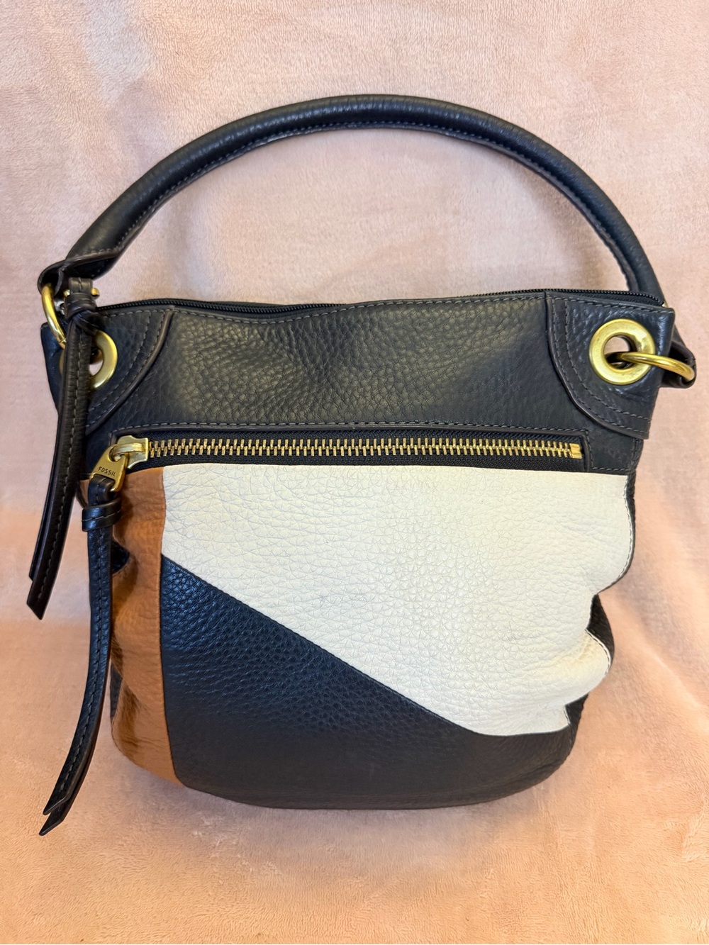 Fossil Black, White & Brown Colorblock Shoulder Bag